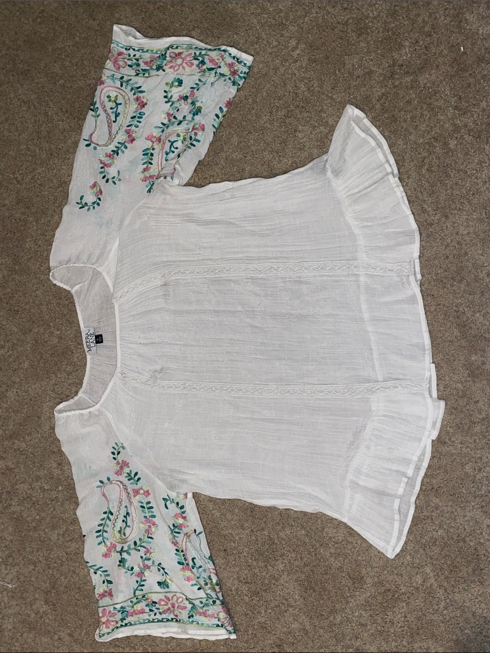 Boho Embroidered White Peasant Blouse - Women's Top, beach coverup - Picture 4 of 6